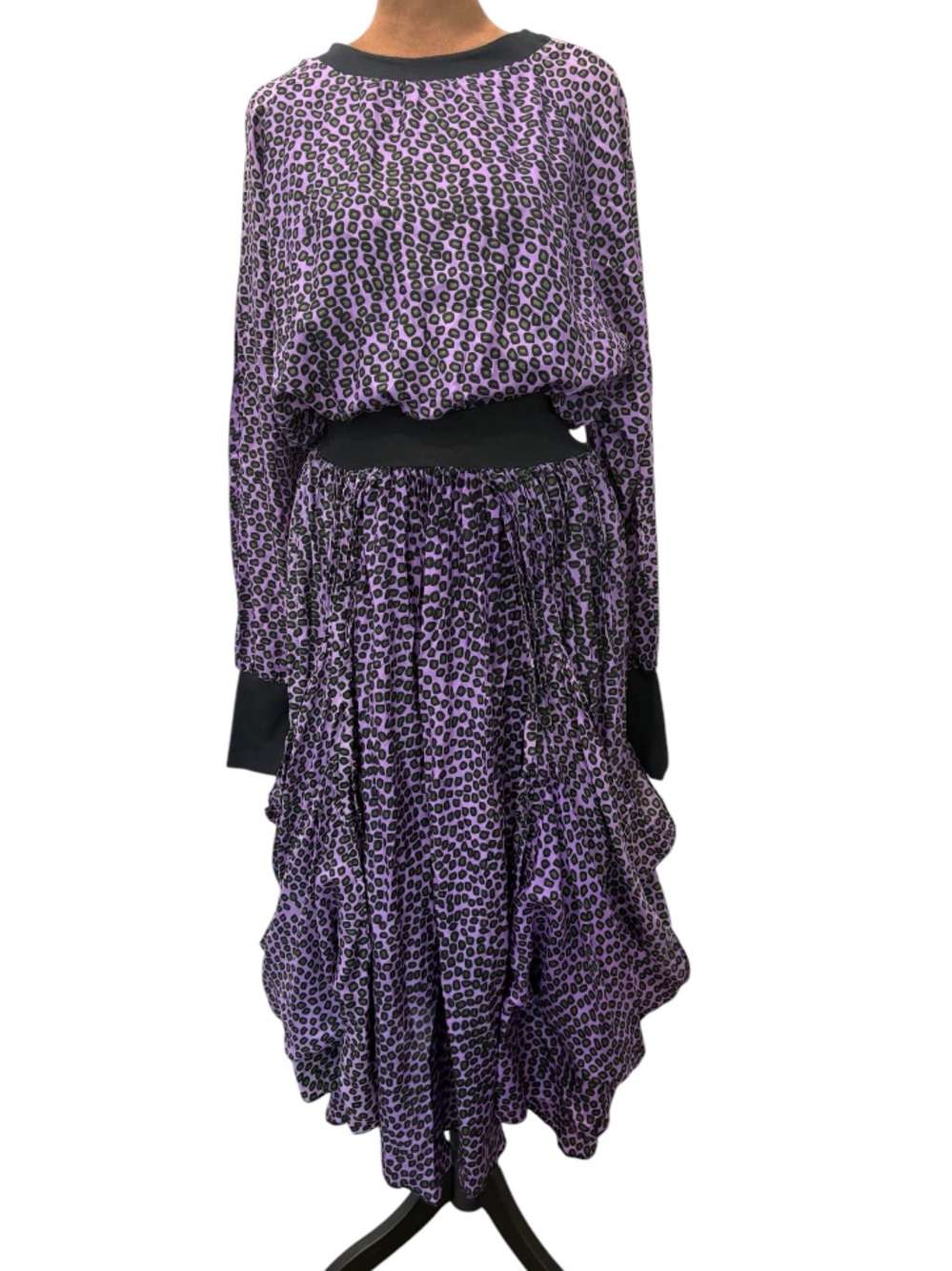 Vintage EXILE Bari Jay 100% Silk Purple Animal Print Goth Dolman Draped Dress M - Picture 7 of 12